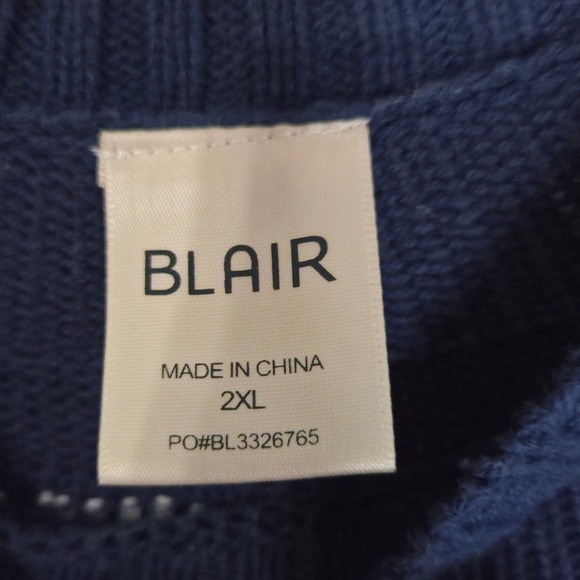 Blair Womens 2XL Navy Blue Fair Isle Knit Pullover Sweater Geometric Crew Neck - Picture 2 of 4